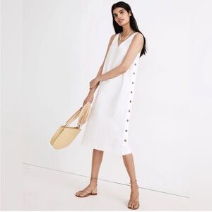 Madewell  Off White Linen Cotton Side-Button Midi Dress